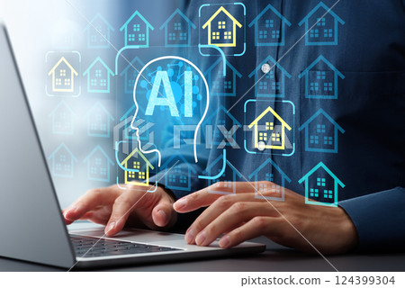 AI-powered automated real estate analysis and property valuation. Intelligent property management and AI-powered real estate investment. Laptop 124399304