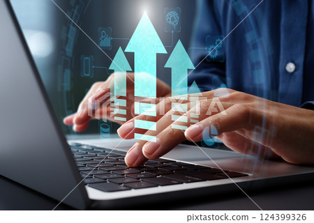 Increase performance and optimize efficiency. Improve business processes with innovative solutions. On your laptop 124399326