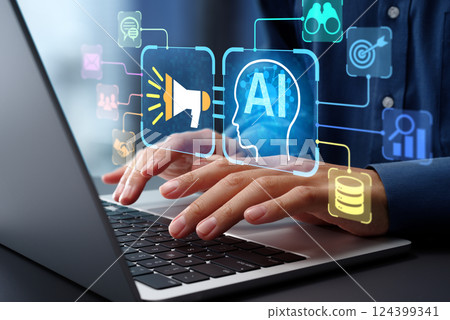 AI agents and automation technology for marketing and promotion. Advertising AD and campaigns AI agents and automation technology for marketing and promotion. Advertising AD and campaigns 124399341