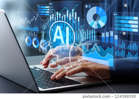 人工智慧網路分析和行銷預測分析。利用人工智慧分析客戶行為數據。筆記型電腦 人工智慧網路分析和行銷預測分析。利用人工智慧分析客戶行為數據。筆記型電腦 124399350