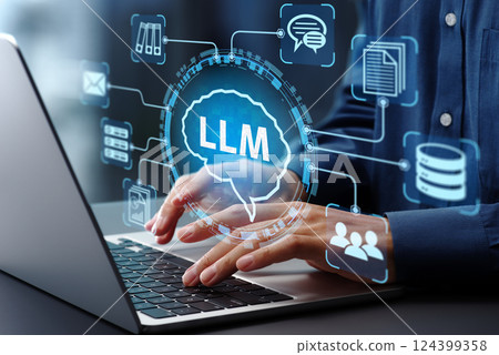 Large-scale language model LLM and custom AI solutions. AI-driven automation technology. Laptop Large-scale language model LLM and custom AI solutions. AI-driven automation technology. Laptop 124399358