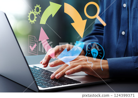 Feedback loops for continuous improvement. Business decision-making strategies. OODA and PDCA cycles. Feedback loops for continuous improvement. Business decision-making strategies. OODA and PDCA cycles. 124399371