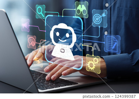 An image of AI agents supporting business processes through automation technology. 124399387