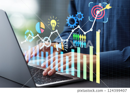 Performance goal setting and strategic plan for goal achievement. Performance graph and business icon. 124399407
