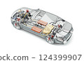 Hybrid Vehicle system cutaway illustration 124399907