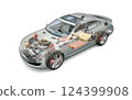 Hybrid Vehicle system cutaway illustration 124399908