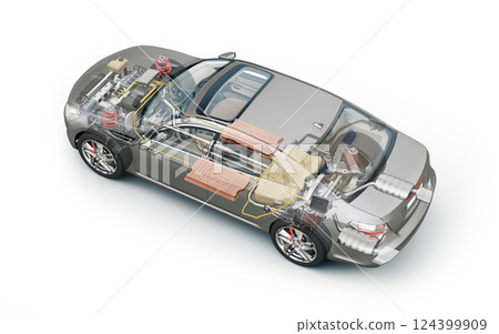 Hybrid Vehicle system cutaway illustration 124399909