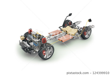 Hybrid Vehicle under carriage system cutaway illustration 124399910