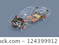 Hybrid Vehicle system cutaway illustration. 124399912