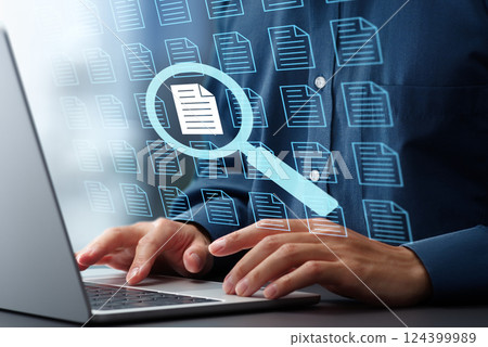 文件搜尋和文字搜尋引擎。文件管理系統DMS。放大鏡和銼眼 124399989
