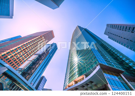 Tokyo cityscape, Japan, March 21st. Sparkling like spring in full swing...view of the Shiodome business district and other areas 124400151