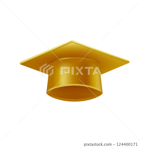 Realistic gold graduate cap. 3D Graduation Doctoral hat. 124400171