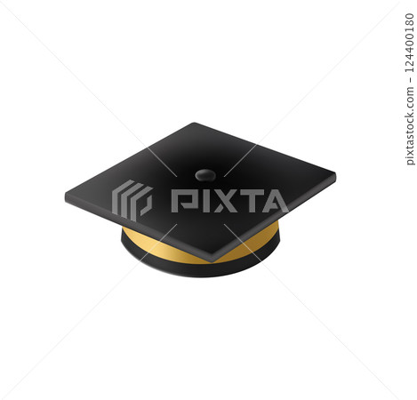 Realistic Black graduate cap. 3D Graduation Doctoral hat. Realistic Black graduate cap. 3D Graduation Doctoral hat. 124400180