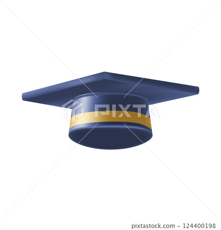 Realistic Blue graduate cap. 3D Graduation Doctoral hat. 124400198