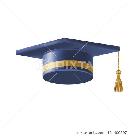 Realistic Blue graduate cap. 3D Graduation Doctoral hat. 124400207