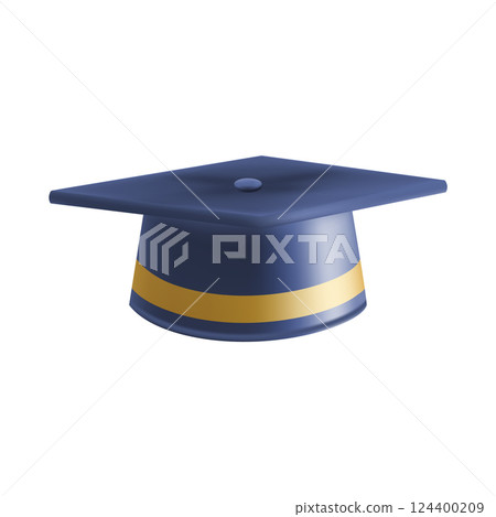 Realistic Blue graduate cap. 3D Graduation Doctoral hat. 124400209
