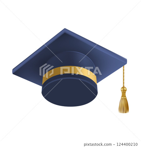 Realistic Blue graduate cap. 3D Graduation Doctoral hat. Realistic Blue graduate cap. 3D Graduation Doctoral hat. 124400210