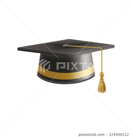 Realistic Black graduate cap. 3D Graduation Doctoral hat. 124400212