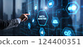 Digital online marketing. Analysis sale data graph growth on modern interface icons 124400351