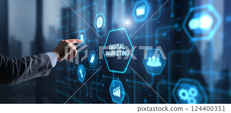 Digital online marketing. Analysis sale data graph growth on modern interface icons Digital online marketing. Analysis sale data graph growth on modern interface icons 124400351