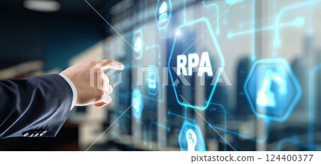 RPA Robotic Process Automation system. Artificial intelligence concept 124400377