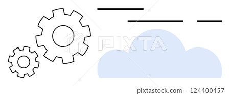 Gears adjacent to a cloud symbol, representing the idea of cloud computing and technology. Ideal for IT services, cloud solutions, technology integration, automation, business strategies, tech Gears adjacent to a cloud symbol, representing the idea of cloud computing and technology. Ideal for IT services, cloud solutions, technology integration, automation, business strategies, tech 124400457