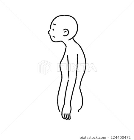 A person with poor posture and a hunched back - Line drawing A person with poor posture and a hunched back - Line drawing 124400471