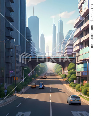 遊戲背景：未來高架公路的街景 124400484