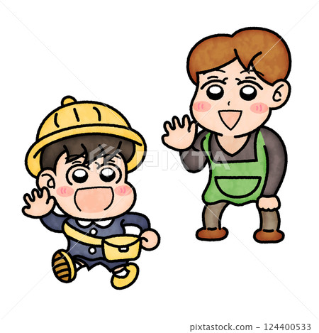A nursery teacher seeing off the children 124400533