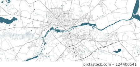 Map of Randers, Denmark. Black and white city map, metropolitan area. Map of Randers, Denmark. Black and white city map, metropolitan area. 124400541