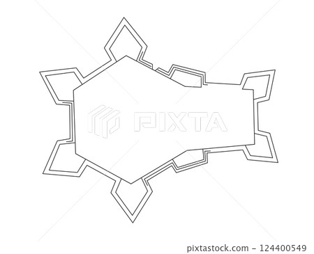 Long bastion fortress plan. Structure of fort walls with ravelins and fortifications. 124400549