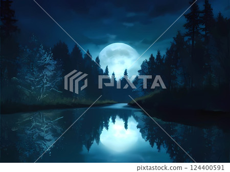 遊戲背景：療癒系湖泊、絕美夜空、星空與森林自然風景 124400591