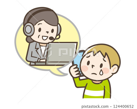 Illustration of a boy confiding his worries over the phone to a consultation service Illustration of a boy confiding his worries over the phone to a consultation service 124400652