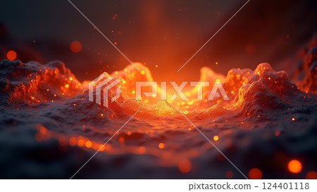 Molten River, A Fiery Landscape at Sunset lava 124401118