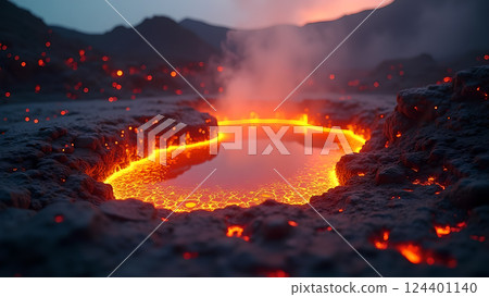 Molten River, A Fiery Landscape at Sunset lava 124401140