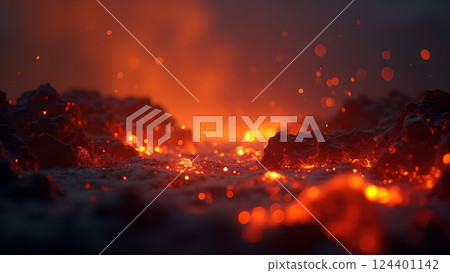 Molten River, A Fiery Landscape at Sunset lava Molten River, A Fiery Landscape at Sunset lava 124401142