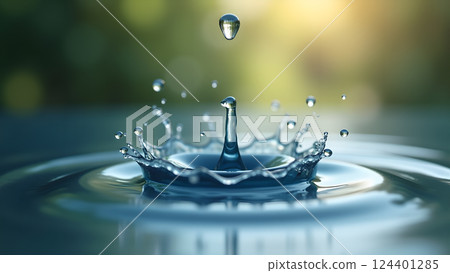 Refreshing Water in Glass with Natural Sunlight 124401285