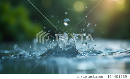Refreshing Water in Glass with Natural Sunlight 124401289
