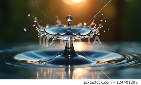 Refreshing Water in Glass with Natural Sunlight 124401299