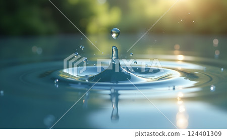 Refreshing Water in Glass with Natural Sunlight 124401309