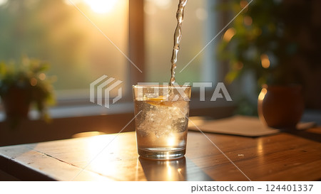 Refreshing Water in Glass with Natural Sunlight Refreshing Water in Glass with Natural Sunlight 124401337