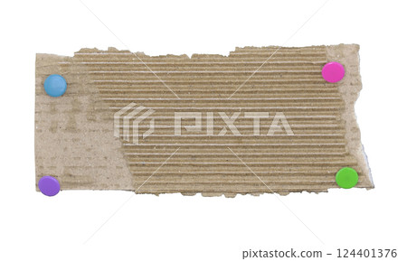 Brown corrugated paper torn into pieces with pins isolated on white background 124401376