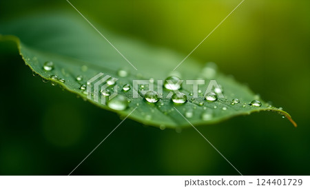 Green Leaves with Water Droplets in Soft Sunlight 124401729