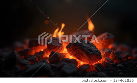 Intense Burning Coal and Fiery Flames Image 124401836