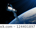 Space station deploys solar panels over planet Earth 124401897