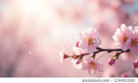 Soft Pink Daisies in Dreamy Sunlight Garden 124402088