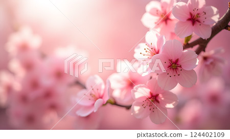 Soft Pink Daisies in Dreamy Sunlight Garden 124402109