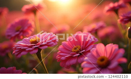 Soft Pink Daisies in Dreamy Sunlight Garden 124402110