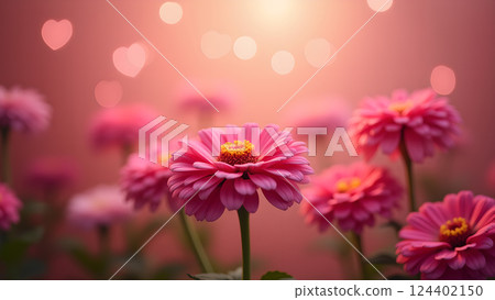Soft Pink Daisies in Dreamy Sunlight Garden 124402150