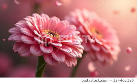 Soft Pink Daisies in Dreamy Sunlight Garden 124402156